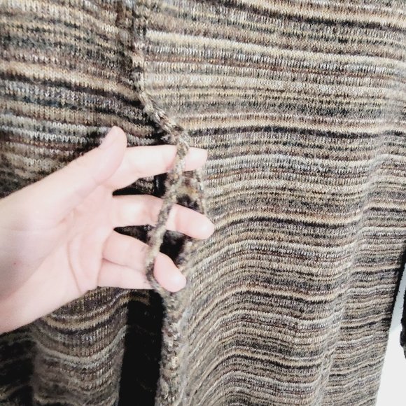 Sweater Dress Vintage Cowl Neck Long Sleeves Lightweight Brown Neutrals Stripes - Picture 8 of 11